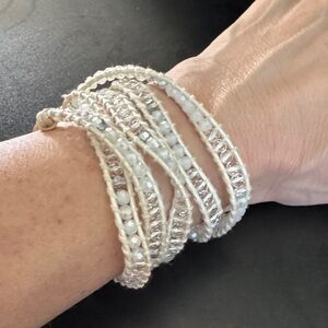 Victoria Emerson Crystals with Silver Accent on Ivory Beaded Wrap Bracelet